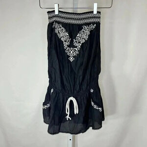 Picky Girl OS Bandeau Romper Classic Black Beige Embroidered Elastic Comfort Cov